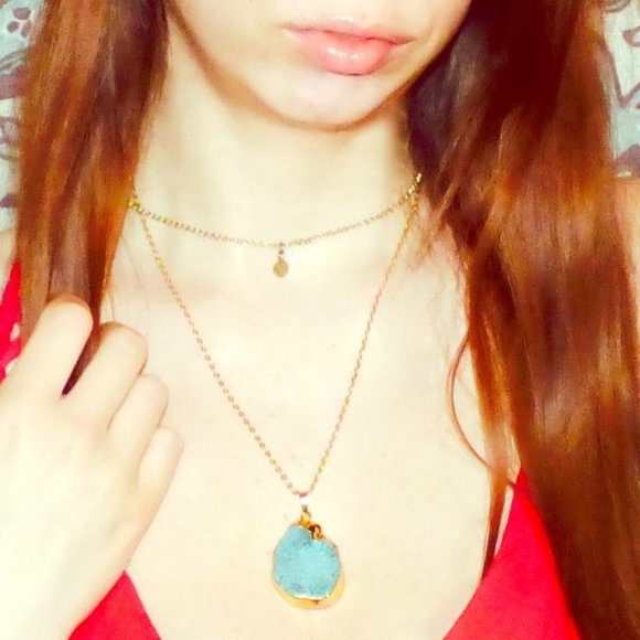 24 KT Gold Plated Genuine Turquoise Stone Necklace - Picture 3 of 4